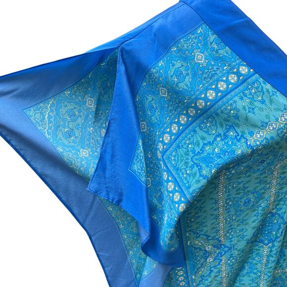 Coldwater Creek Silk Caftan Top Sz S/M Blue Floral Boho Colorblock Resortwear - Picture 4 of 12